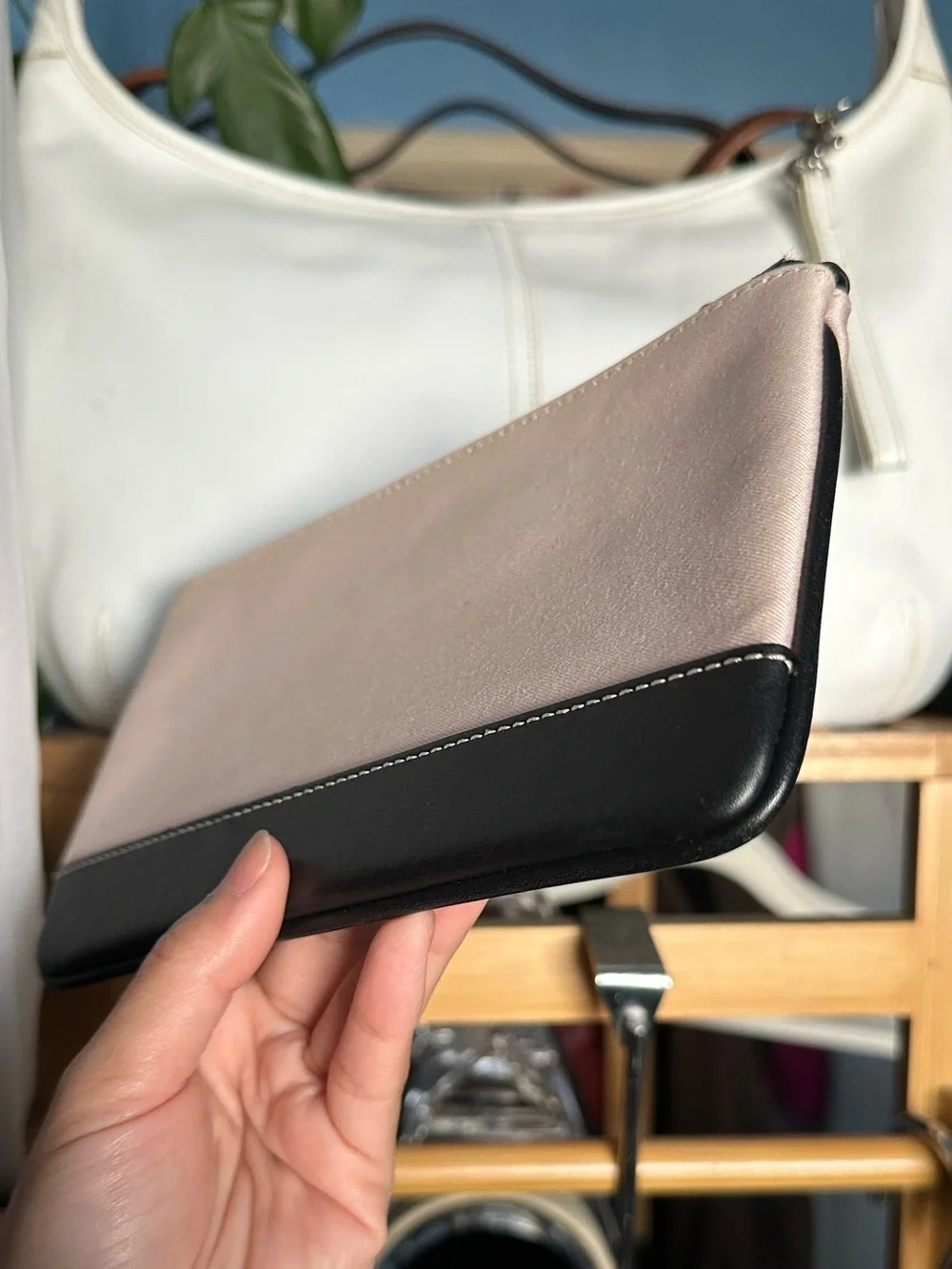 Coach Canvas and Black Leather-Trim Wristlet Pouch